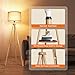 OUTON Wood Tripod Floor Lamp with Shelves, Mid Century Floor Lamp with Remote Control,4 Color Temperature, LED Modern Dimmable Standing Lamp with Beige Linen Shade for Living Room, Bedroom, Office
