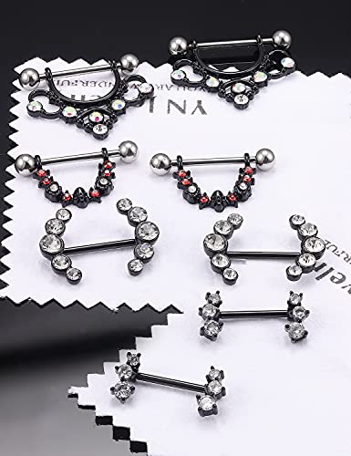 Vsnnsns 14G Nipple Rings For Women Stainless Steel Skull Nipple Rings Cz Nipple Piercing Jewelry Nipple Rings Surgical Steel Nipple Jewelry Barbell Body Piercing Jewelry Black #TOP5