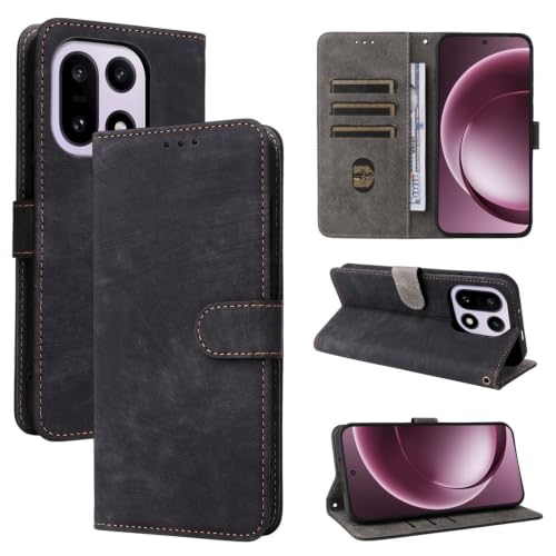 Étui OnePlus 13 5G rétro noir en cuir mat avec rabat magnétique