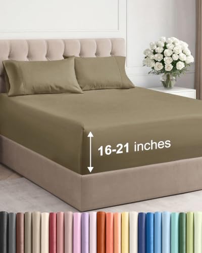 Image of Extra Deep Pocket Queen Size Sheet Set - Breathable & Cooling - Khaki