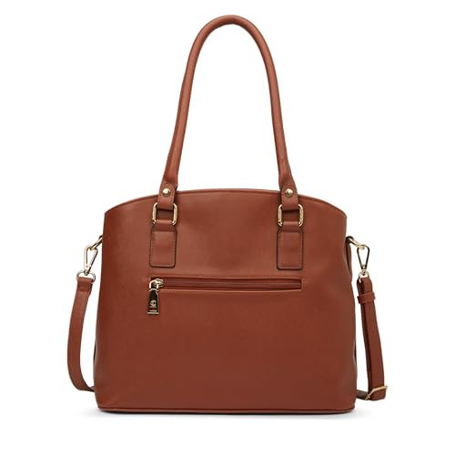 Image of Caprese Lexi Medium Satchel Bag for Women | Solid Faux Leather Handbag with Adjustable & Detachable Strap | Zipper Closure with External Eyewear /Sunglass Charm Case | Perfect for Office Use