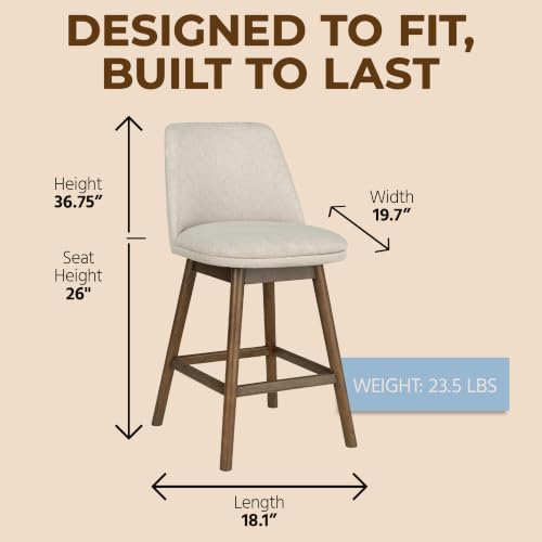 Image of ROME + OAK Rowan 26 Inch Swivel Counter Height Stool, Walnut Finish