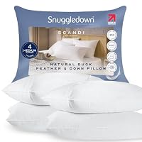 Snuggledown Duck Feather & Down Pillows 4 Pack - 85:15 Ethically Sourced Fill for Back & Side Sleepers | Medium Support, Soft Cotton Cover, Non-Allergenic & UK-Made (48 × 74cm)
