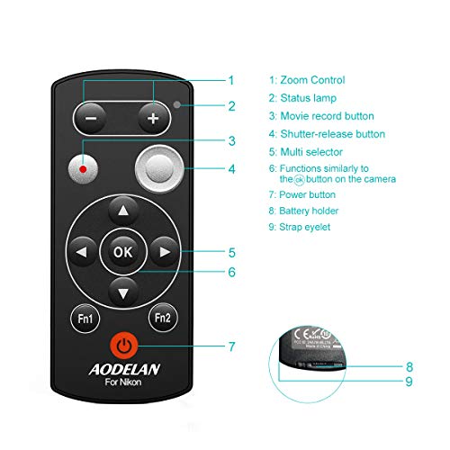 Aodelan Wireless Camera Remote Control Remote Shutter Release For Nikon Zfc, Z50, P1000, B600, A1000, P950; Replaces Nikon Ml-L7 #TOP7