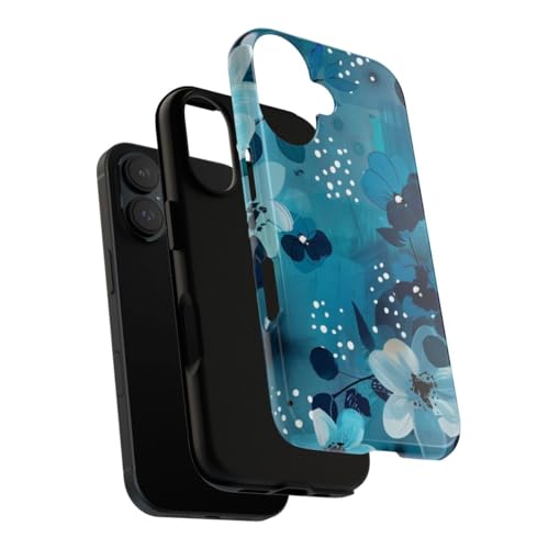 Coque rigide iPhone 16 haut de gamme à motif floral turquoise satiné
