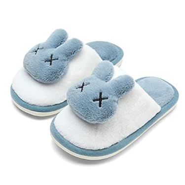 AMAZON - KUBUA Girls Boys Winter Warm Indoor Bedroom Shoes Kids Slippers Blue Size 3-4 Big Kid