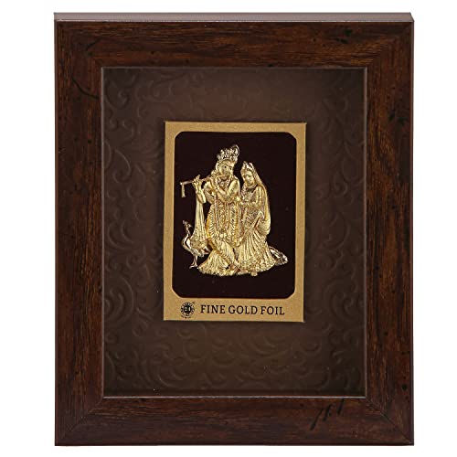 Image of Pk & Pk Jewellers Lord Radha Krishna with Peacock Oblong Photo Frame Tabletop | 24KT Pure Gold | Elegant Collection | Extra Mini Small Size (For Premium Gift, Temple, Table Decor, Home Decoration)