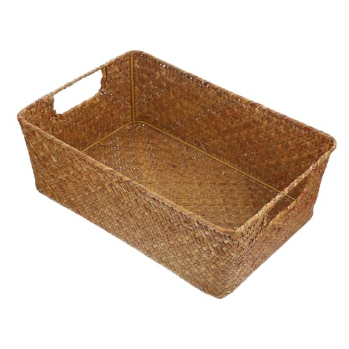 PRETYZOOM Cesta de Paja Tejida a Mano Rectangular Pequeña, Almacenamiento Multifuncional para Hogar y Oficina, Material Natural Resistente, Adecuado para Frutas, Bocadillos y Artículos