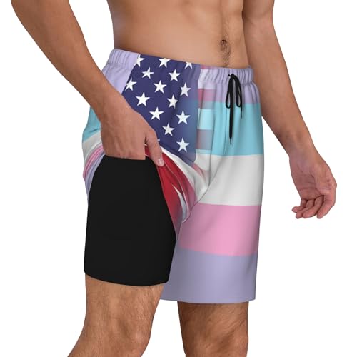 Short de plage double couche avec imprimé drapeau américain de la fierté - 2