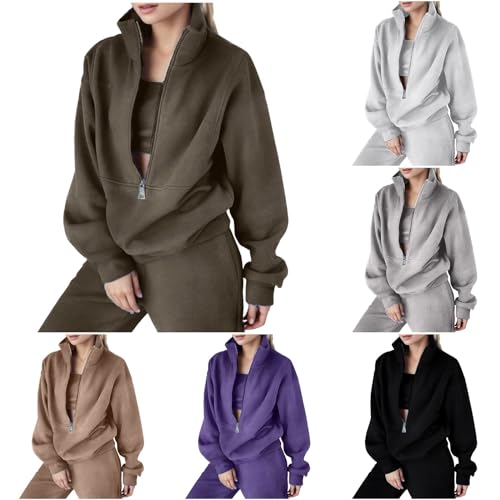 Survêtement femme demi-fermeture éclair pantalon baggy sweatshirt surdimensionné chaud polaire 2 pièces