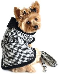 Black and White Classic Houndstooth Dog Harness Coat with Leash (S)