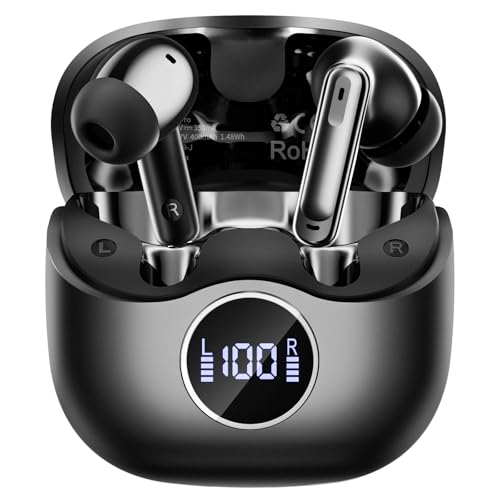 xinwld Adaptive Hybrid Active Noise Canceling 2026 Wireless Earbuds, 6 Mics ENC Clear Call Ear Buds, Hi-Res Audio Deep Bass Bluetooth 5.4 Headphones, 40H, LED, for Sports Running Gym Workout, Black