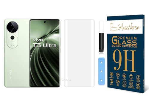 Image of GlassVerse Vivo T3 Ultra UV Tempered Glass Screen Protector. Pack Of 1 | 3D Curved Edge | 9H Hardness | Full UV Glue with UV Light | Anti-Scratch | Case Friendly | HD Clear. (6.78 Inches)