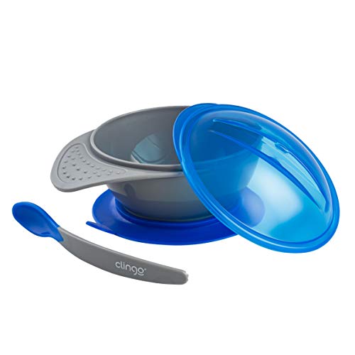 Prato com Ventosa e Colher Colors Azul, Clingo, Azul
