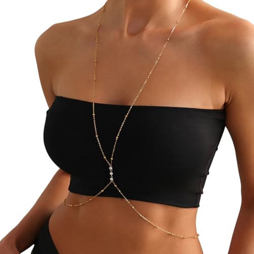 Cadena de pecho ajustable que no daña la piel, arnés de perlas para fiesta y bikini 3