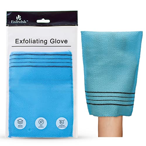 ENLIWISH Korean Beauty Skin Exfoliating Bath Scrub Gloves 2Pcs - Bath Wash Towel Korean Exfoliating Towel Body Beauty Back Scrubber For Shower (Blue)