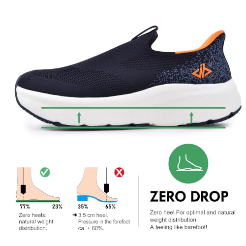 Image of JACKSHIBO Mens Slip in Free up Hands Shoes Wide Toe Box Arch Support Orthopedic Walking Sneakers Cushioned Thick Zero Drop Sole Metatarsal Pads