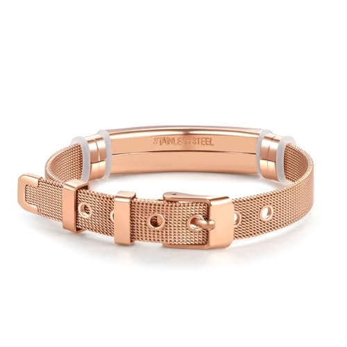 NARTGO Rose Gold Red Medical Alert ID Bracelet for Women Men's Emergency First Aid Health Alert Laser Engraved Satinless Steel Adjustable Wristband Bracelets2