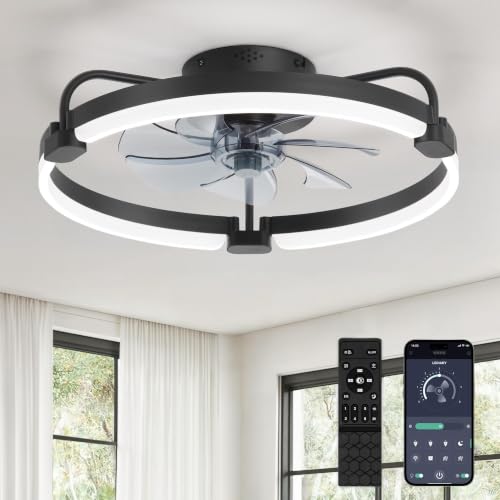 LEDIARY 20" Low Profile Black 6-Speed Ceiling Fan w/ LED Lights + Remote - image 1