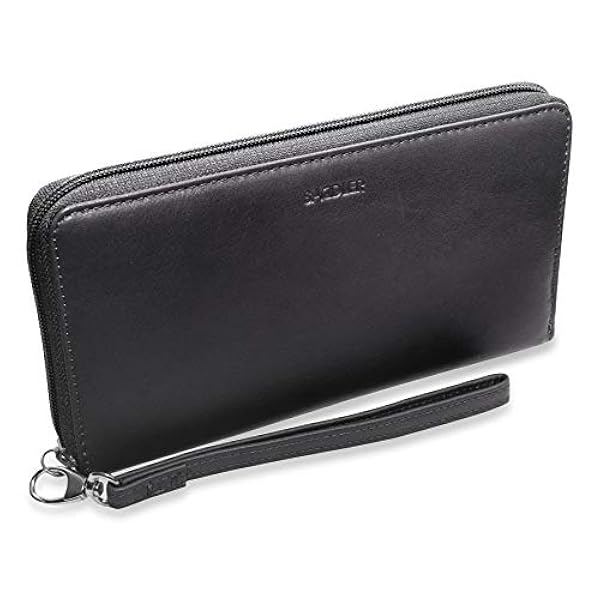 SADDLER Lyxig äkta läder lång dragkedja telefonplånbok med avtagbart handledsrem | RFID-skyddad | designer kreditkortshandväska för damer | presentförpackning, Svart, Taille unique