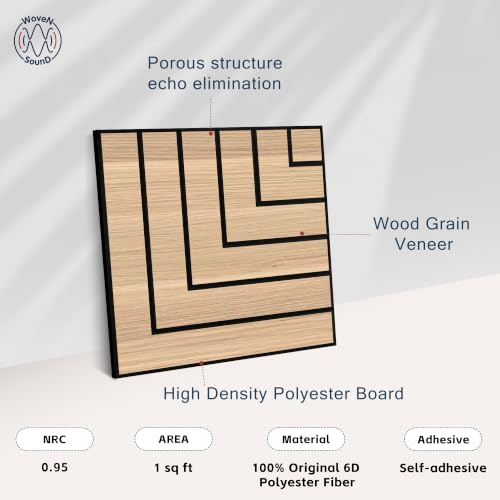 Image of WoveN SounD Acoustic Wall Panels, Natural Oak, 16 Pack, 12x12 in | Self-Adhesive, NRC 0.95, Carved Pattern, Sound Proof, Echo Reduction, Sound Dampening, Home Studio, Office, Gaming Room