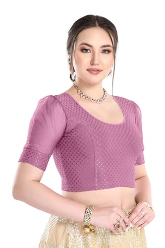 Image of FINESTFIT Stay On Trend Fashion 100% Cotton Readymade Blouses for Women,Round Neckline with Organza Balloon Sleeves.
