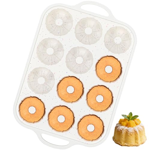 AOTASO 3 Inch Silicone Mini Fluted Tube Cake Pans with Metal Reinforced Frame 12-Cavity Non-Stick Mini Flan Molds for Daily & Holiday Desserts (1 Pack)