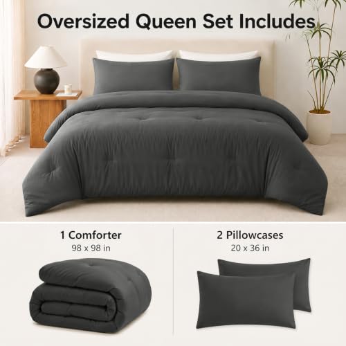 CozyLux Oversized Queen Comforter Set, 3 Pieces Dark Grey Quilted Bedding by CozyLux - Used condition - Image 2