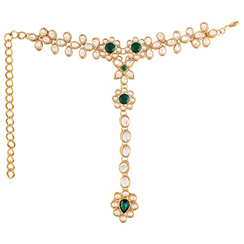 I Jewels Gold Plated Indian Bollywood Elegant Stone Haath Panja/Haath Phool Adjustable Chain Bracelet Jewelry for Women (PIJ20-21)