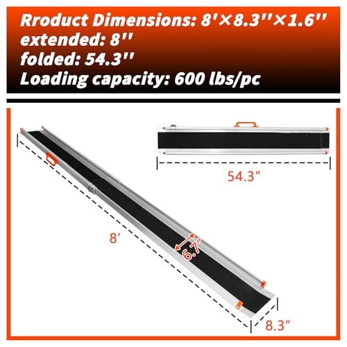 PENSUN Adjustable Aluminum Wheelchair Ramp, 4.5-8 FT Folding Non-Slip Aluminum Handicap Ramp, Non-Skid Portable Foldable Wheelchair Ramps for Home Steps, Stairs, Car, Curbs, Doorways