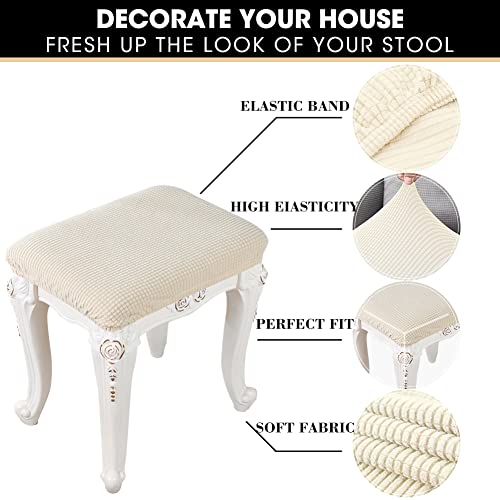 Anwuchen Stool Covers Rectangle,4 Pack Elastic Rectangle Bar Stool Covers Elastic Vanity Stool Cover Jacquard Chair Seat Slipcover Counter Stool Covers Saddle Seat Cover For Wooden Metal Bench(Beige) #TOP2