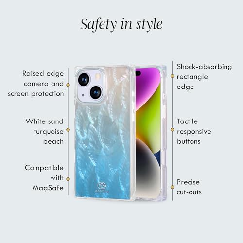 Image of COCOMII Rectangle for iPhone 15 Case, Turquoise Real Mother of Pearl