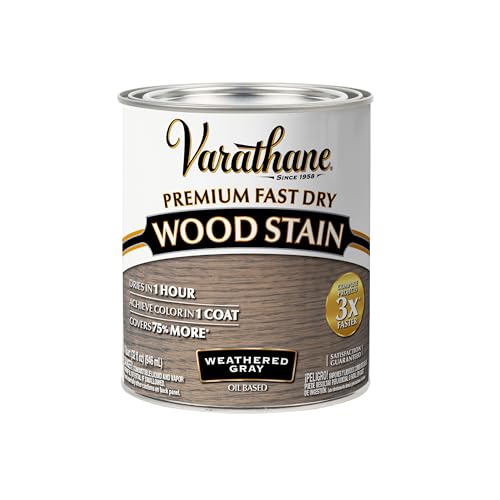 Varathane Premium Fast Dry Wood Stain | 1 Hour Dry Time | 1 Coat Color | Interior Wood Stain | Furniture, Cabinets, Doors, Trim | Quart | Weathered Gray