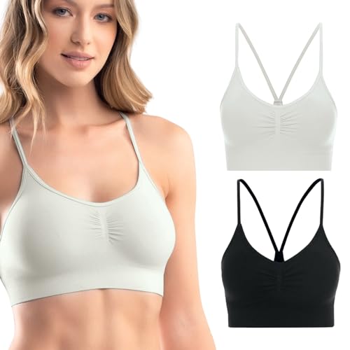 2 Top Nadador Top Feminino Academia Top com Bojo Top Sem Costura She by Mash, 1 Cinza Claro - 1 Pret