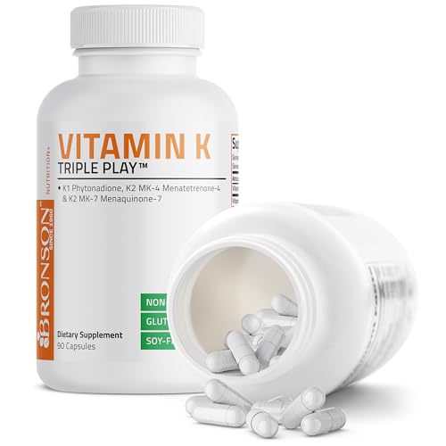 Image of Bronson Vitamin K Triple Play (Vitamin K2 MK7 / Vitamin K2 MK4 / Vitamin K1) Full Spectrum Complex Vitamin K Supplement, 90 Capsules