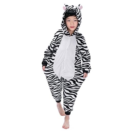 Dolamen Niños Unisexo Onesies Kigurumi Pijamas, Niña Traje Disfraz Animal Pyjamas, Ropa de dormir Halloween Cosplay Navidad Animales de Vestuario (90-100CM (35 "-39"), Zebra)