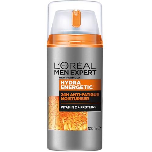 L'Oréal Men Expert Crema Hidratante Anti-Fatiga 24h Hydra Energetic para Hombres, Crema Facial de Uso Diario, Aporta Energía, Formato 100 ml, El embalaje puede variar
