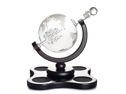 Hanseküche Whiskey Karaffe Set – Globus Dekanter 900ml mit 4 Whisky Gläsern – Edles Whisky Dekanter Set für Männer – Whiskey Geschenkidee zum Geburtstag, Vatertag oder Weihnachten