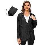 Durio Leicht Regenjacke Damen Wasserdicht Atmungsaktiv Faltbar Windbreaker Mit Kapuze Softshelljacke Fahrradjacke Regencape Schwarz M
