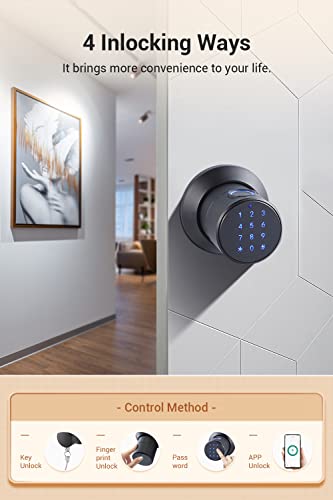 Smart Fingerprint Door Knob With Keypad, Keyless Touchscreen Digital Entry Door Lock, Secure Bluetooth, App Control, Anti-Slip Handle, Easy To Install, Auto Door Lock For Home, Hotel, Office, Garage #TOP2