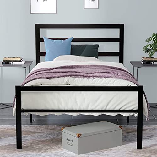 4ever2buyTwin Bed Frame Twin Platform Bedframe with Headboard Footboard 14 Inch Metal Twin Bed Frame No Box Spring Needed Heavy Duty Steel Slat Support Easy Assembly Black