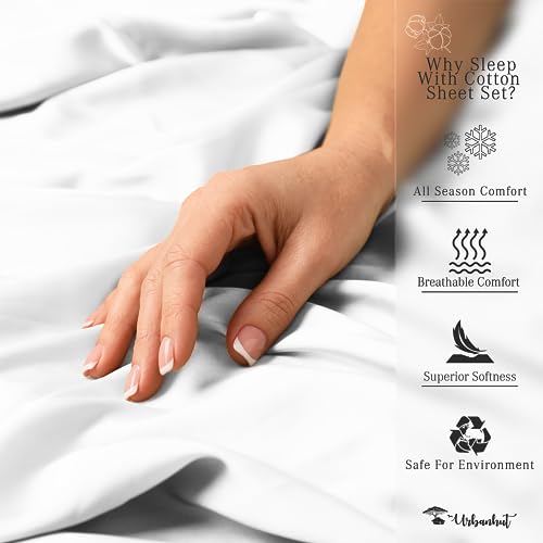 URBANHUT 800 Thread Count Egyptian Cotton Twin Size Damask Striped Sheets Set (4 Pc) - Ultra Soft & Smooth, Thick & Crisp Sateen Weave Twin Bedsheets, Fits Upto 16" Mattress - White