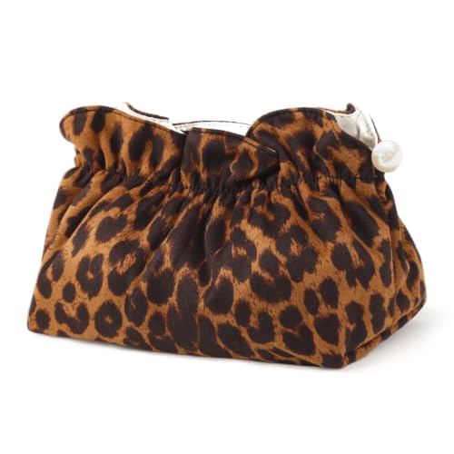Image of MAYCREATE Leopard Makeup Bag for Women Girls,Cute Cheetah Travel Toiletry Cosmetic Bags,Aesthetic Make Up Bag Portable Zipper Skincare Storage