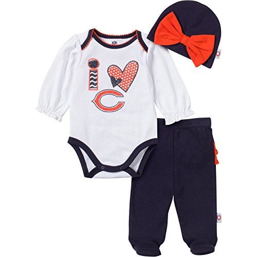 GERBER NFL Chicago Bears Baby Girl Bodysuit, Footed Pant and Cap Set