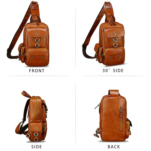 Image of Genuine Leather Sling Bag for Men and Women Full Grain Leather Crossbody Sling Backpack Purse
