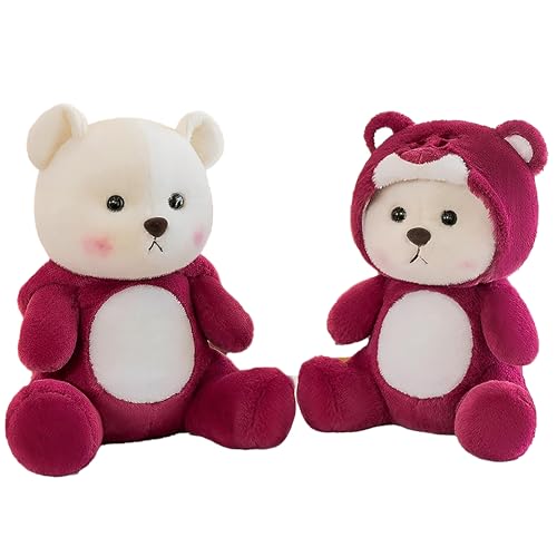 Image of Kidology Plush Teddy Bear with Hood (Removable) - Ultra Soft Huggable Baby Stuffed Animal, Adorable Cuddly Toy for Kids & Girls, Perfect Birthday Valentine Gift for Girlfriend- 30 cm,Red
