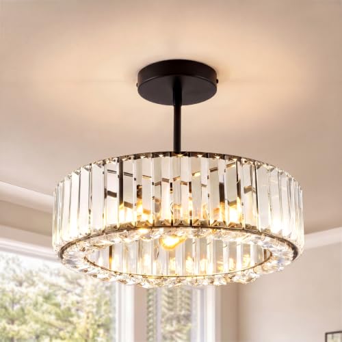 Image of Warmiehomy 40cm Crystal Chandelier Ceiling Lights, Black