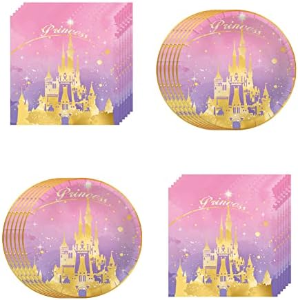 Egami 40pcs Princess Castle Party Supplies,include 20 Plates, 20 Napkin,Used for Princess Castle Birthday Party Decoration
