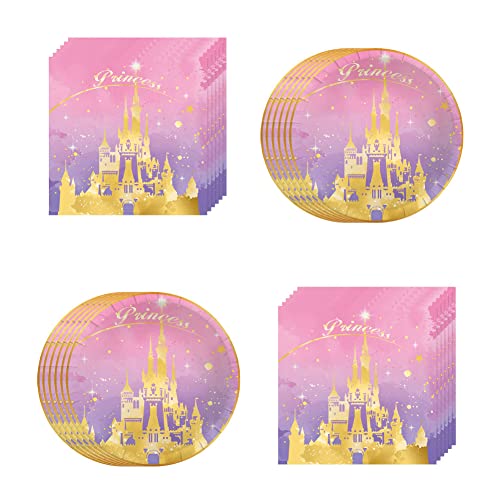 Egami 40Pcs Princess Castle Party Supplies,Include 20 Plates, 20 Napkin,Used For Princess Castle Birthday Party Decoration #TOP1