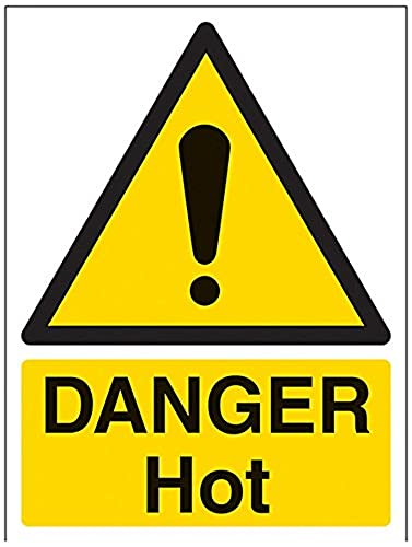 V Safety Danger Hot Warning Sign - 150mm x 200mm - Self Adhesive Vinyl